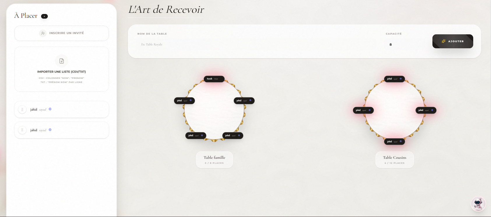 Interface Plan de table Wedding OS